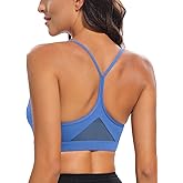 RUNNING GIRL Y-Back Sports Bras for Women, Medium Impact Wirefree Padded Bra Workout Crop Top Longline Sports Bra Push up