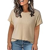 Eytino Plus Size Tops for Women Summer Casual Crewneck Short Sleeve Ribbed Knit T-Shirts Blouses(1X-5X)