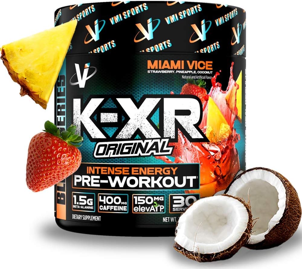 VMI Sports K-XR Pre-Workout Supplement for Intense Energy, Miami Vice, Muscle Builder for Extreme Pumps, Enhanced Focus, Creatine Free, Endurance, Strength and Power Pre-Workout Powder: Health & Personal Care