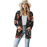 Jndtueit Fall Maple Leaf Cardigan Sweaters for Women Long Sleeve Cardigan Soft Drape Open Front Dusters V-Neck Jackets Dressy