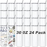 Muwnrol 30 Oz Sublimation Tumblers Bulk, Sublimation Tumbler Stainless Steel Double Wall Vacuum Insulation Cups with Straw, Individually Box (24 Pack)