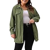 Agnes Orinda Plus Size Women's Corduroy Shirts Long Sleeve Button Down with Pocket Long Shackets Jacket