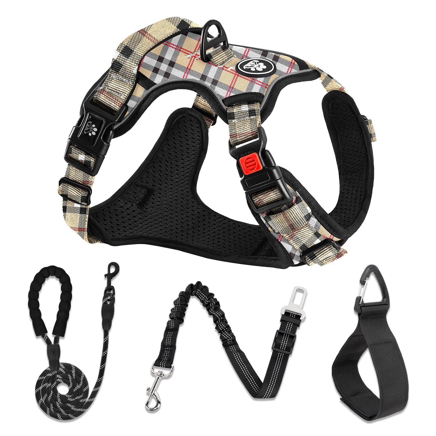 Photo 1 of NESTROAD No Pull Dog Harness with Leash, Reflective No Choke Pet Vest Harness,Adjustable Soft Padded Dog Harness with Easy Control Handle for Large Dogs(Checkered Beige,X-Large)