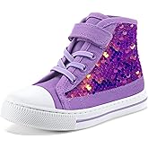 K KomForme Toddler Sneakers Girls Canvas High Top Walking Shoes with Hook and Loops