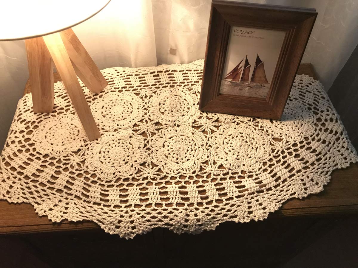 Damanni Oval Cotton Handmade Crochet Lace Table Runner Doilies Dresser Scarf,15 Inch by 27 Inch，Beige