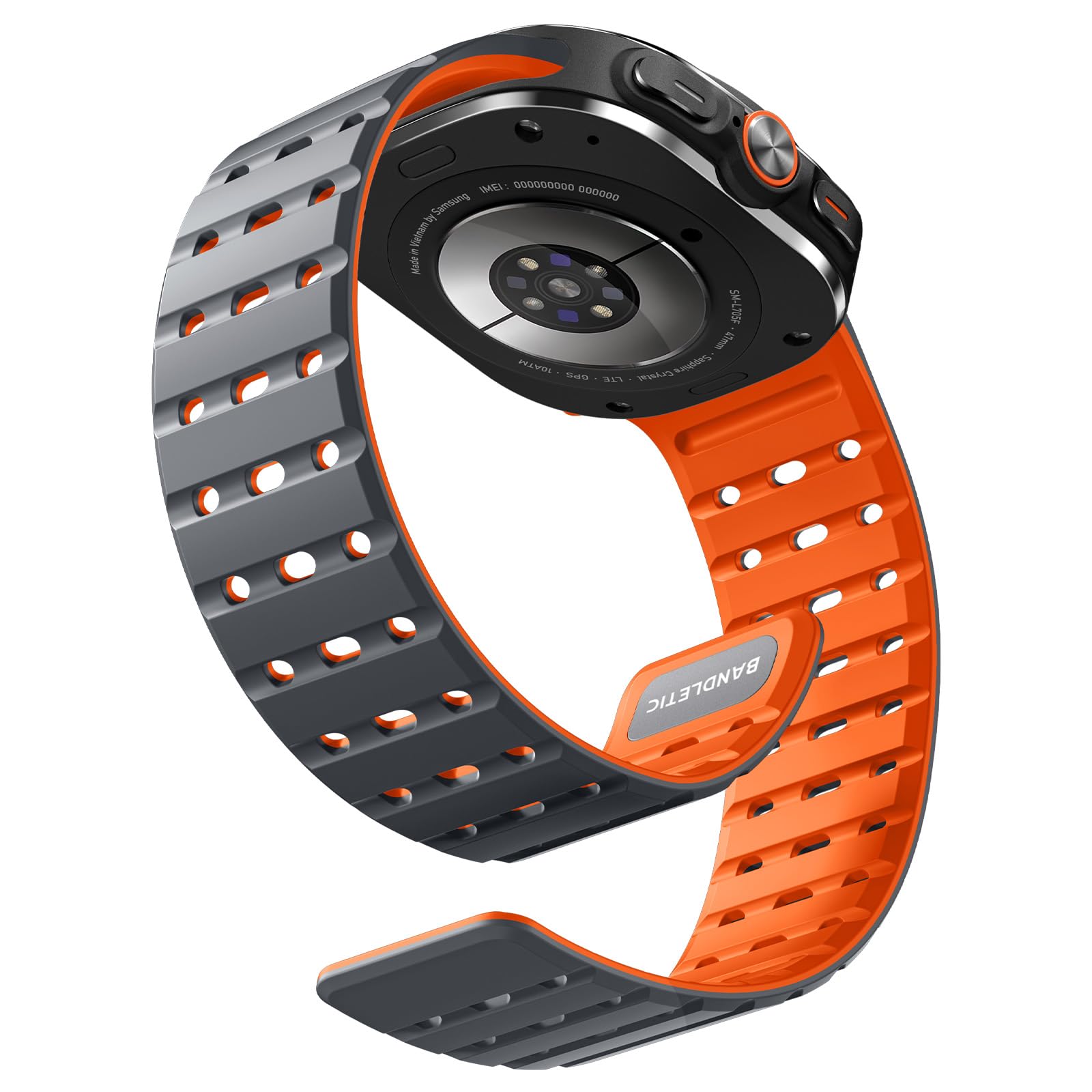 Bandletic Magnetic Silicone Band Compatible with Samsung Galaxy Watch Ultra 47mm Bands 2025/2024, Rugged Thin Soft Waterproof Sport Strap Replacement Wristbands for Men Women, Space Gray/Orange