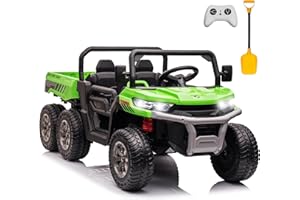 sopbost 4x75W Motors 2 Seater Ride On Car with Remote Control 24V Electric Cars Side by Side UTV Kids Truck w/Motorized Dump Bed, Extra Shovel, 2 Speeds, Music Play, Green