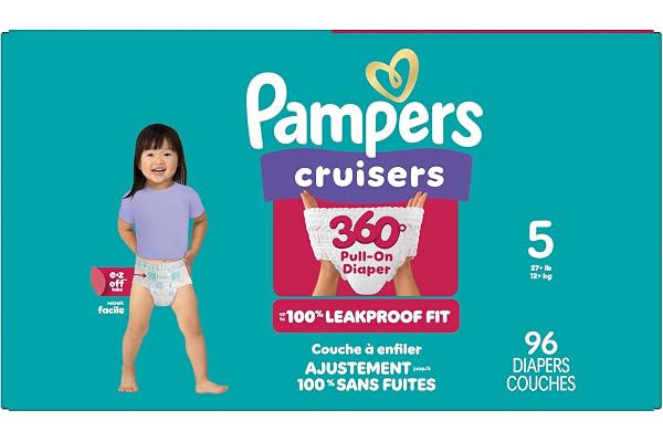 Pampers Diapers - Cruisers 360° - Size 5, up to 100% Leakproof Fit, Designed for Active Babies, Pull On Diaper, EZ Off Tabs D