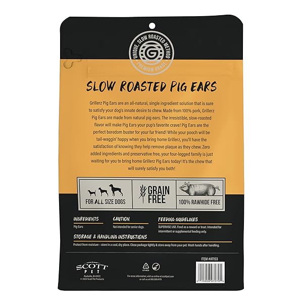 SCOTT PET GRILLERZ PIG EARS FOR DOGS, 12 COUNT, NATURAL DOG CHEWS, SINGLE INGREDIENT, HIGH PROTEIN, EASY TO DIGEST, SUPPORTS HEALTHY TEETH, FOR ALL LIFE STAGES