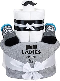 Trend Mama Windeltorte grau Junge Lätzchen Babysocken Ladies Hier bin ich, Grau Meliert, Einheitsgröße