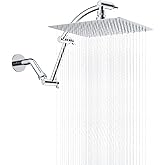 Hibbent All Metal cUPC Certified Rain Shower Head, 10'' High Pressure Rainfall Showerhead with 16" Shower Head Extension Arm, Solid Brass Adjustable Shower Arm Extender, fixed Showerheads, Chrome