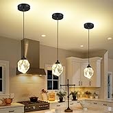 IDEQUY Modern Pendant Lights Kitchen Island, Mini Black Pendant Light, Led Small Crystal Chandelier for Dining Room 3000K-600