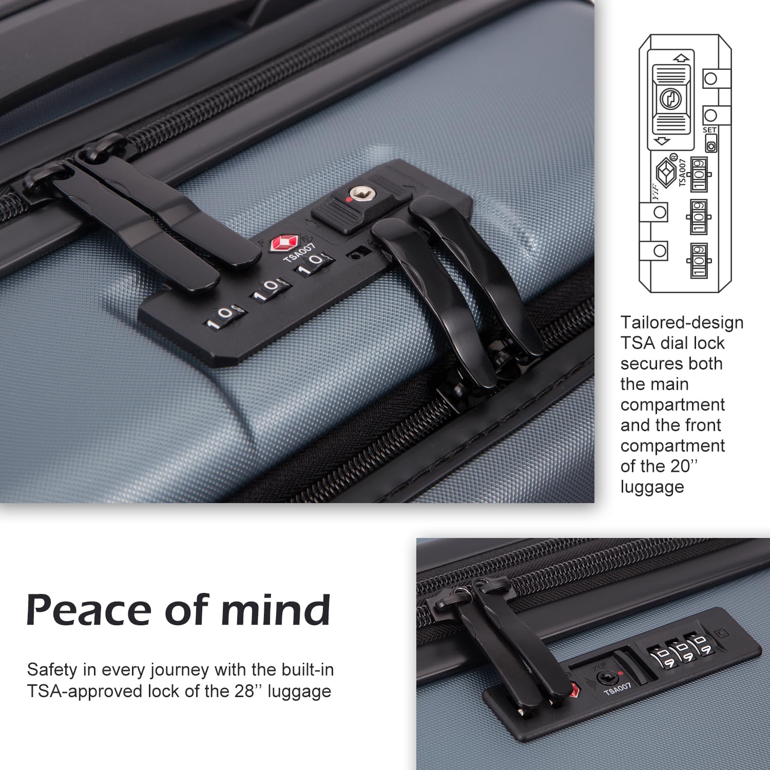 Coolife Luggage Suitcase Piece Set Carry On ABS+PC Spinner Trolley with pocket Compartmnet Weekend Bag(Titanium gray, 2-piece Set)