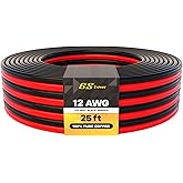 GS Power 12 Gauge Wire 25ft Oxygen Free, OFC Pure Copper Electrical 12v Low Voltage 12/2 Speaker Wire Spool, 12AWG for Electric, Automotive, Trailer, Stereo, RC, Car, Home Theater, LED, Lamp Wiring