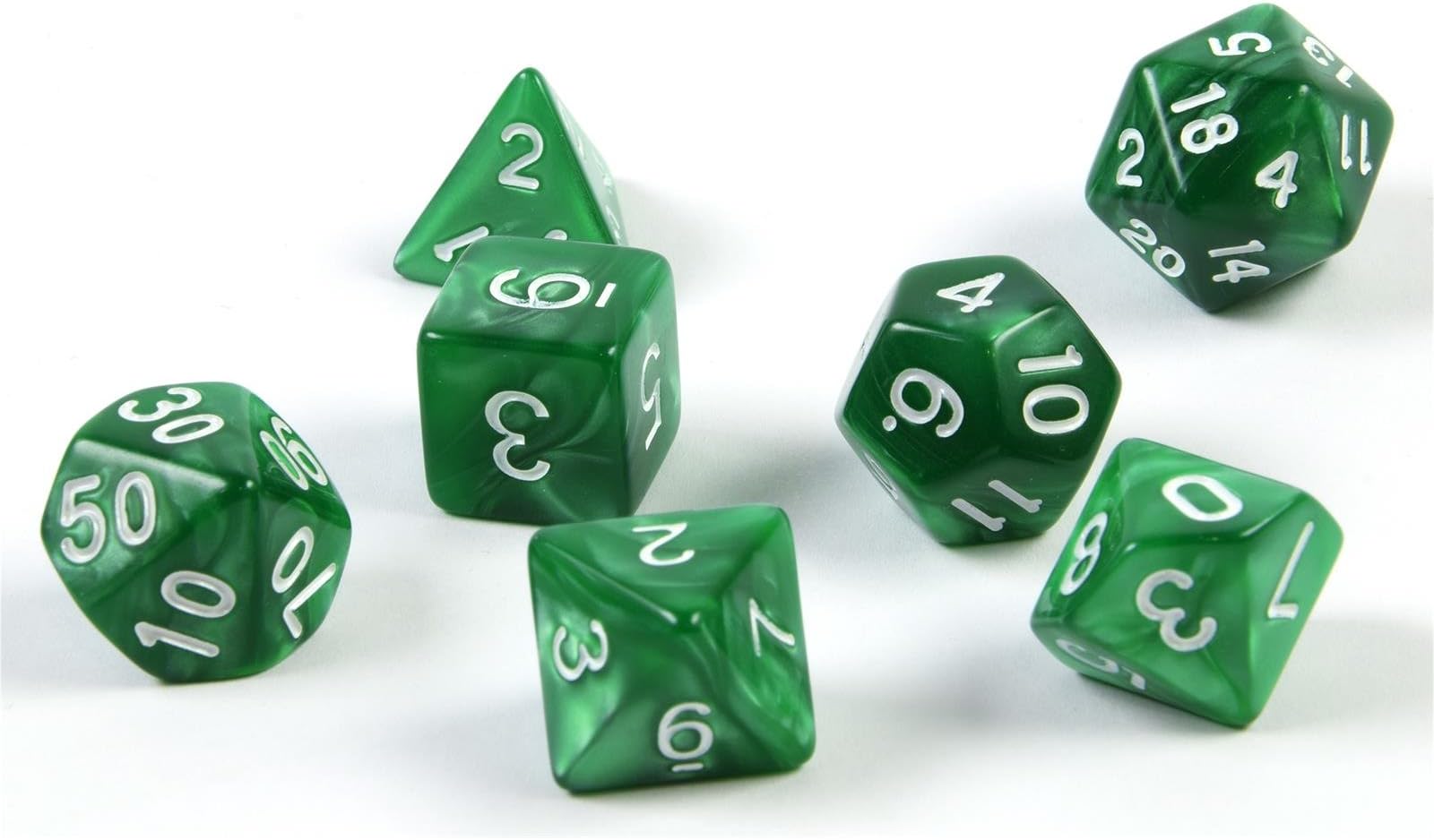 shibby 7 Polyhedral Dice for Role and Tablet Games in Green with Pouch 60014265