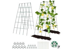 Cucumber Trellis for Raised Bed, Rifny 16.5 x 40 Inch Metal Trellis for Climbing Plants Outdoor with Plant Clips Twist Ties, Garden Plant A-Frame Trellis for Vegetable Pea Tomato (Green, 2 PCS)
