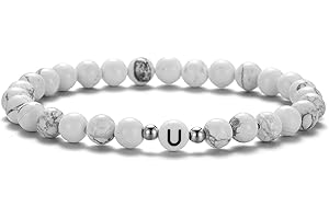 XIA YAN 6mm Black Onyx and White Howlite Handmade Letter Beads Bracelets for Women Men Initial Bracelets Gifts for Women (Couples Bracelets,Friendship Bracelets)