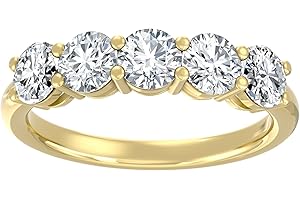 ARAIYA FINE JEWELRY 1/2 Carat - 5 Carat Lab Grown Diamond Five Stone Ring | 14K Solid White or Yellow Gold Wedding Anniversary Band Ring | D-E Color and VS clarity