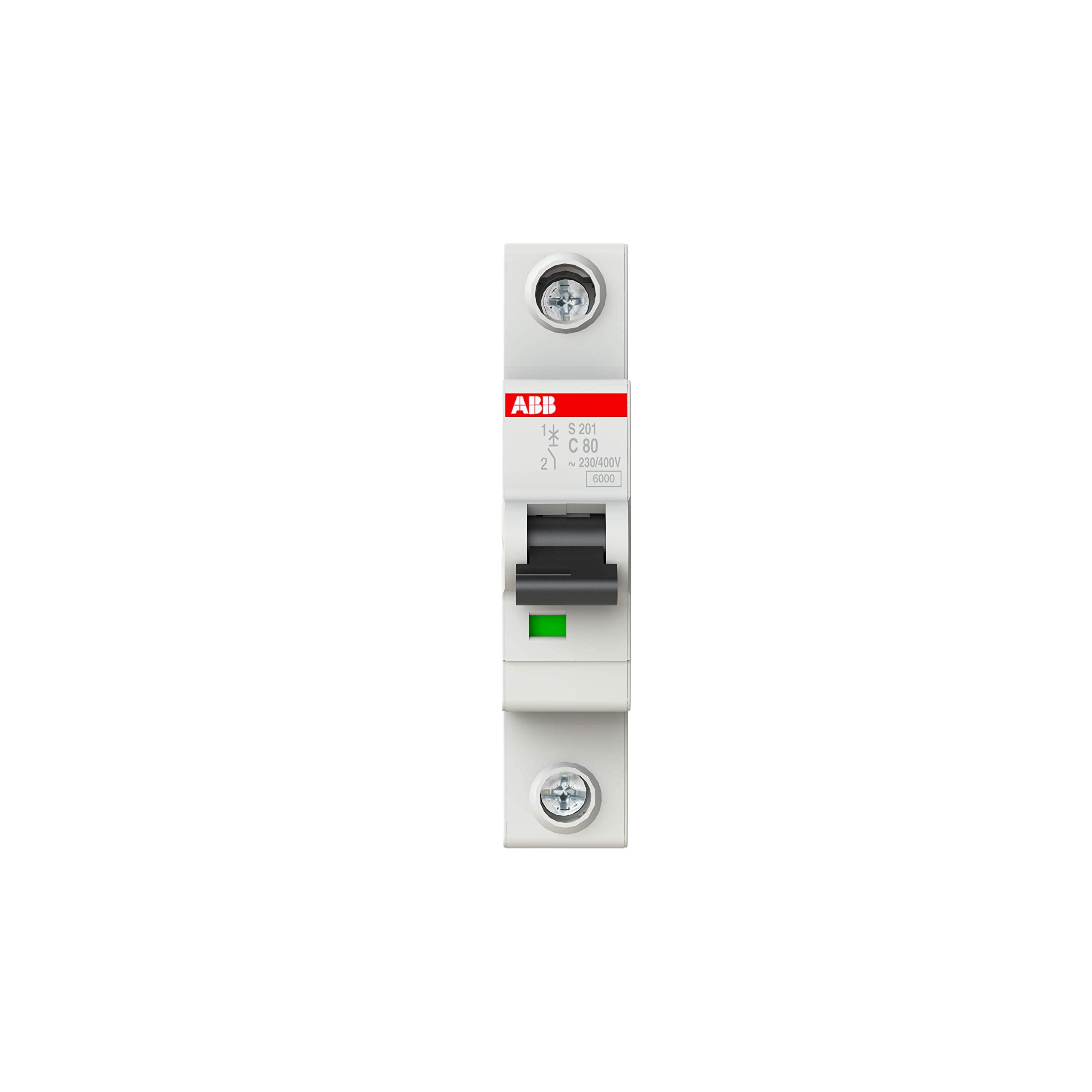 ABB S201-C80 Miniature Circuit Breaker, 1 Pole, Type C, 6kA Breaking Capacity, 80 Amp Current (2CDS251001R0804) — image 1