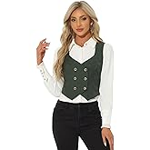 Allegra K Women's Suit Vest Plaid Steampunk Vintage 1950s Double Breasted Waistcoat