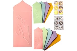 JSFELYE 10 Pack Eid mubarak envelopes Embossed Envelopes Cash Gift Envelopes | Eidi envelope for kids | Eid Decor (Multi Color) (Light Pink) (Red)
