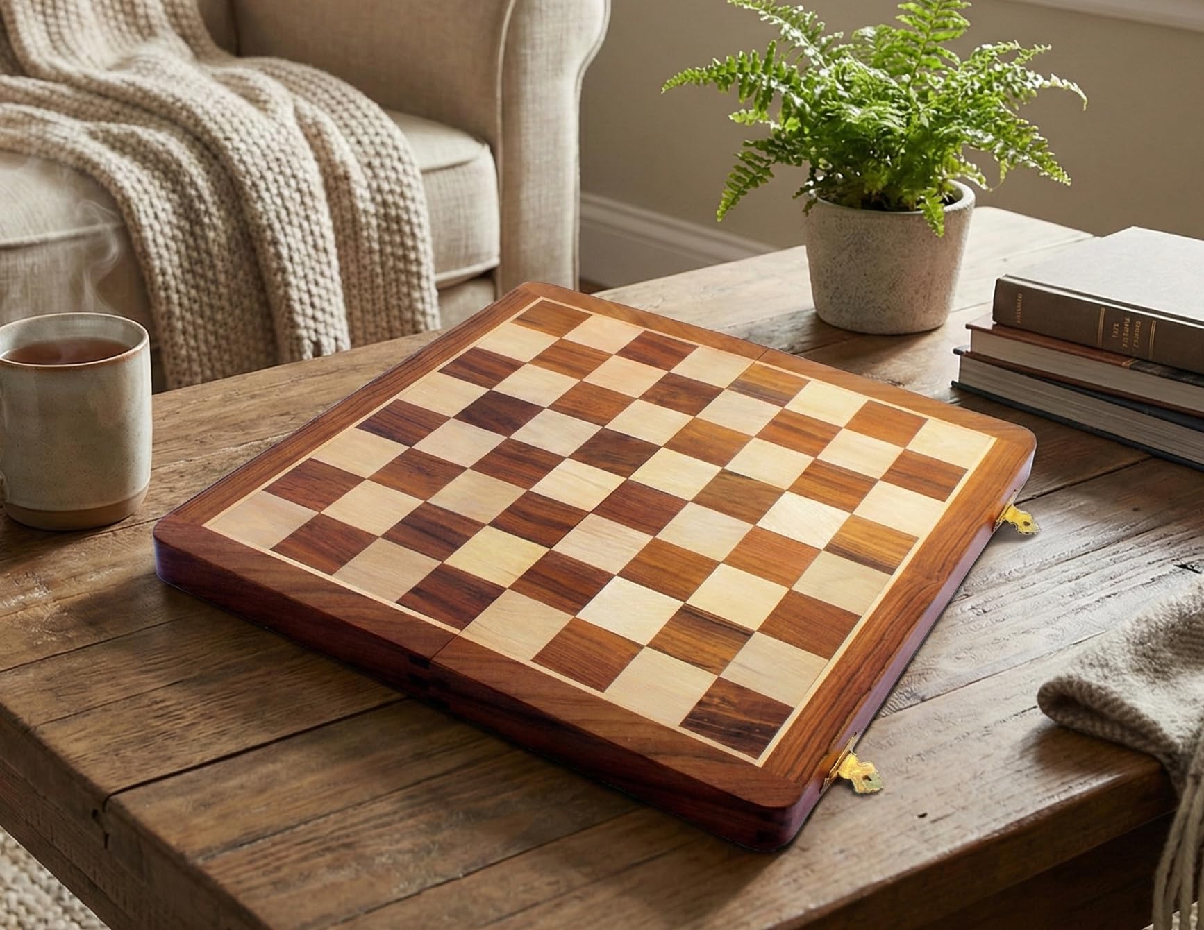StonKraft Wooden Chess Board Without Pieces for Professional Chess Players - Appropriate Wooden & Brass Chess Pieces Chessmen Available Separately by Brand (14" x 14" - Acacia Wood)