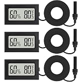 3Pcs Mini Digital Thermometer Hygrometer with Probe Electronic Temperature Humidity Gauge Meters Indoor LCD Display Fahrenheit for Humidors,Greenhouse,Garden,Incubator Reptile Terrarium