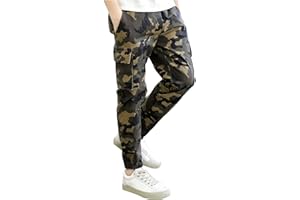MINIMARVEL Boys' Camo Cargo Pants, Elastic Waistband, Outdoor Lifestyle, Hiking, Climbing, Joggers, Baggy Trousers, 7-16 Years