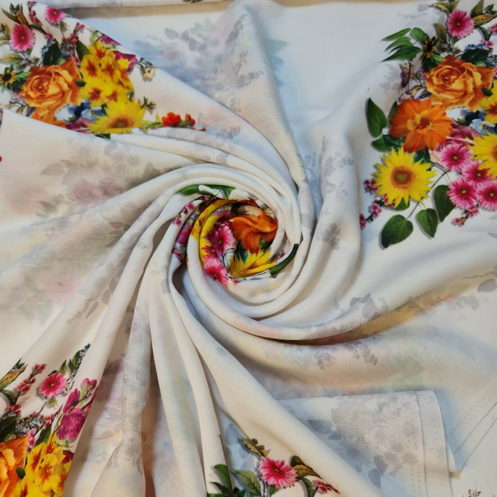 Digital Floral Print Muslin Polyester Soft Dress Drape Craft Fabric 44" - 112 cm Wide Sold As 1 Meter Pre - Cut Lengths (Design 20) — image 1