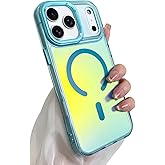 SAKUULO Magnetic Case for iPhone 17 Pro Compatible with Magsafe, Bling Laser Iridescent Florescent Crystal Sparkly Luxury Shockproof Protective Cover for Women Men, Blue