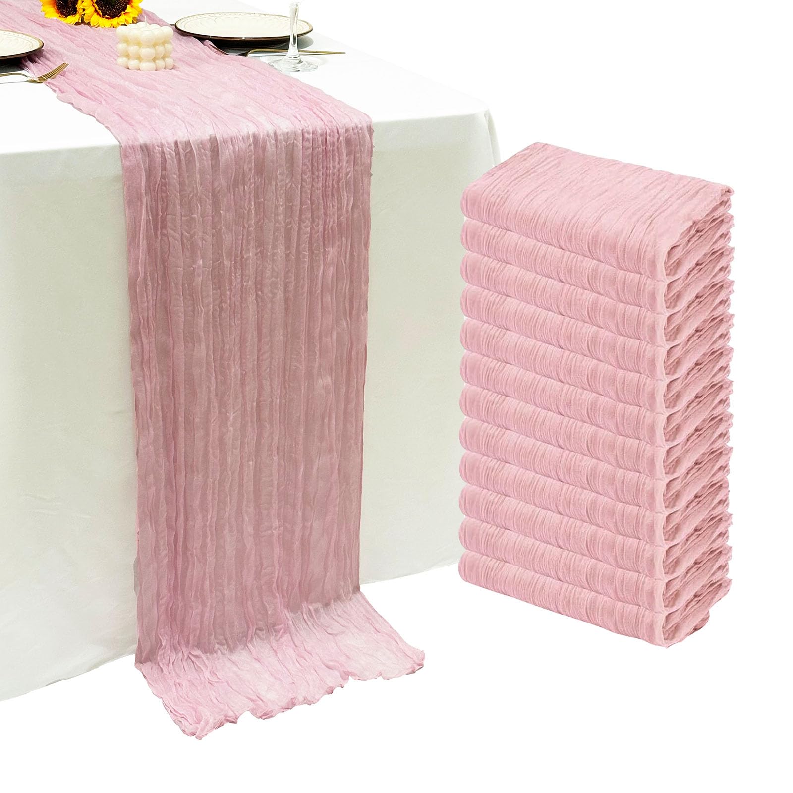 Photo 1 of 12Pack Light Pink Table Runner 10Ft Cheesecloth Table Runner Boho Gauze Table Runners Long Cheese Cloth Table Runners for Wedding Party Bridal Shower Thanksgiving Christmas