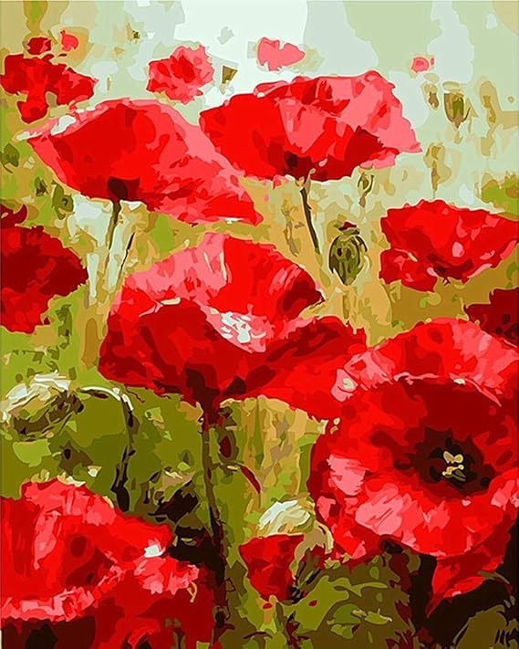 YEESAM ART Paint by Numbers for Adults Kids, Red Poppies