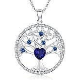 Accver Tree of life necklace for women Birthstone Sterling Silver Pendant-Adjustable Chain, Ideal Jewelry gift for her, Girlfriend, Wife, Mom on Birthday, Anniversary