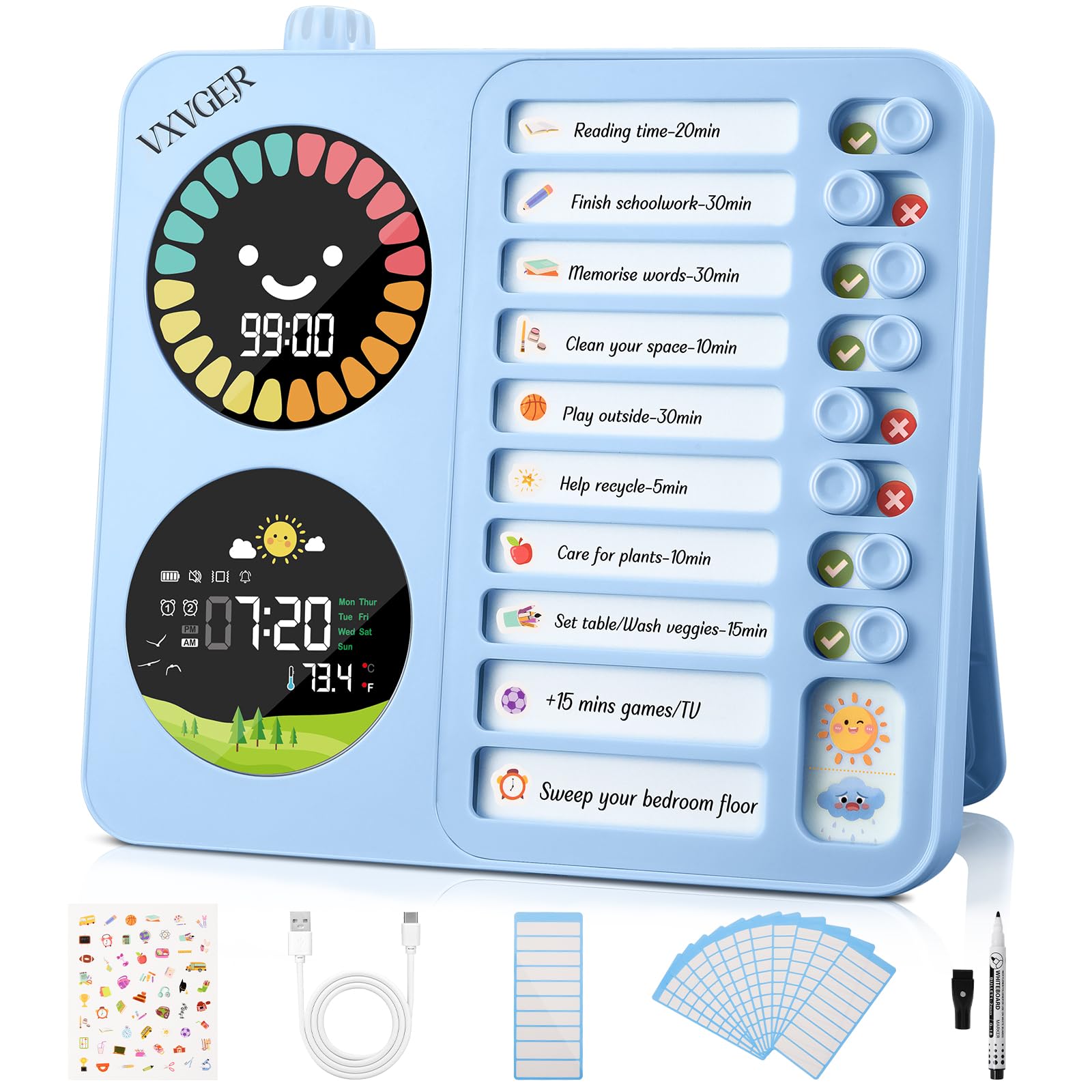 Photo 1 of VXVGER Visual Timer for Kids/ADHD with Two Color Screen, Countdown Timer Digital Planner Tool, Daily to-Do List for Schedule