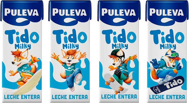 Tido Milky Leche Entera con Vitaminas A y D y Pajita, Pack 6x200ml
