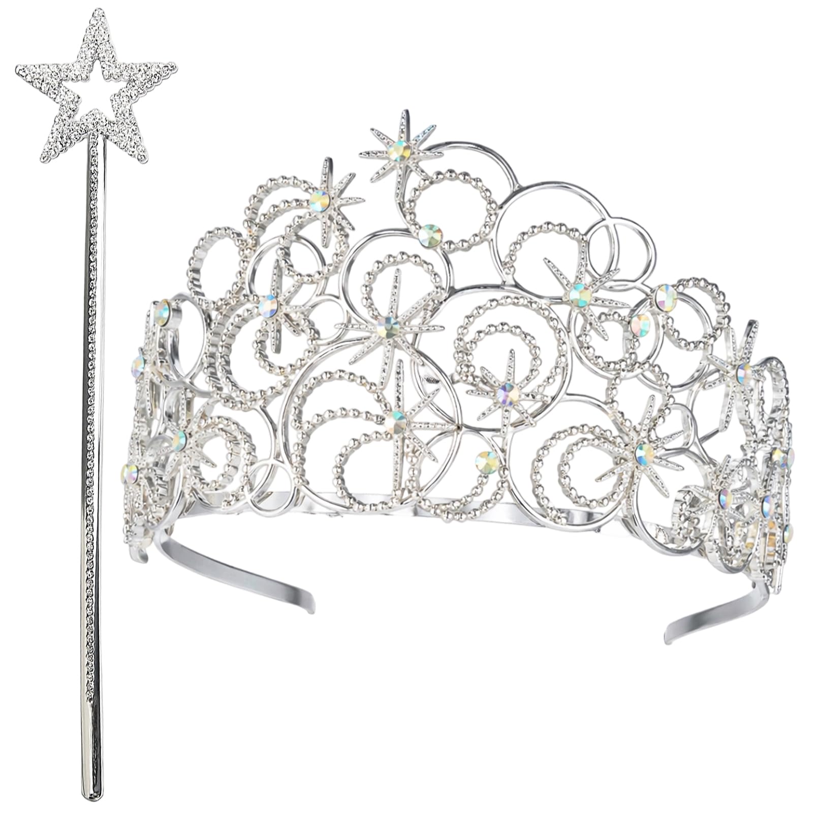 DNTHYRIN 2Pcs Princess Crown and Magic Wand Set, Sparkling Princess Tiara with Star Tip Wand, Elegant Dress up Crown and Accessory for Parties