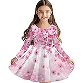 Gomyblomy Long Sleeve Dresses for Girls Kids Fall Dress Size 3-14 Years A line Swing Twirly Skater Dress Fashion Outfits