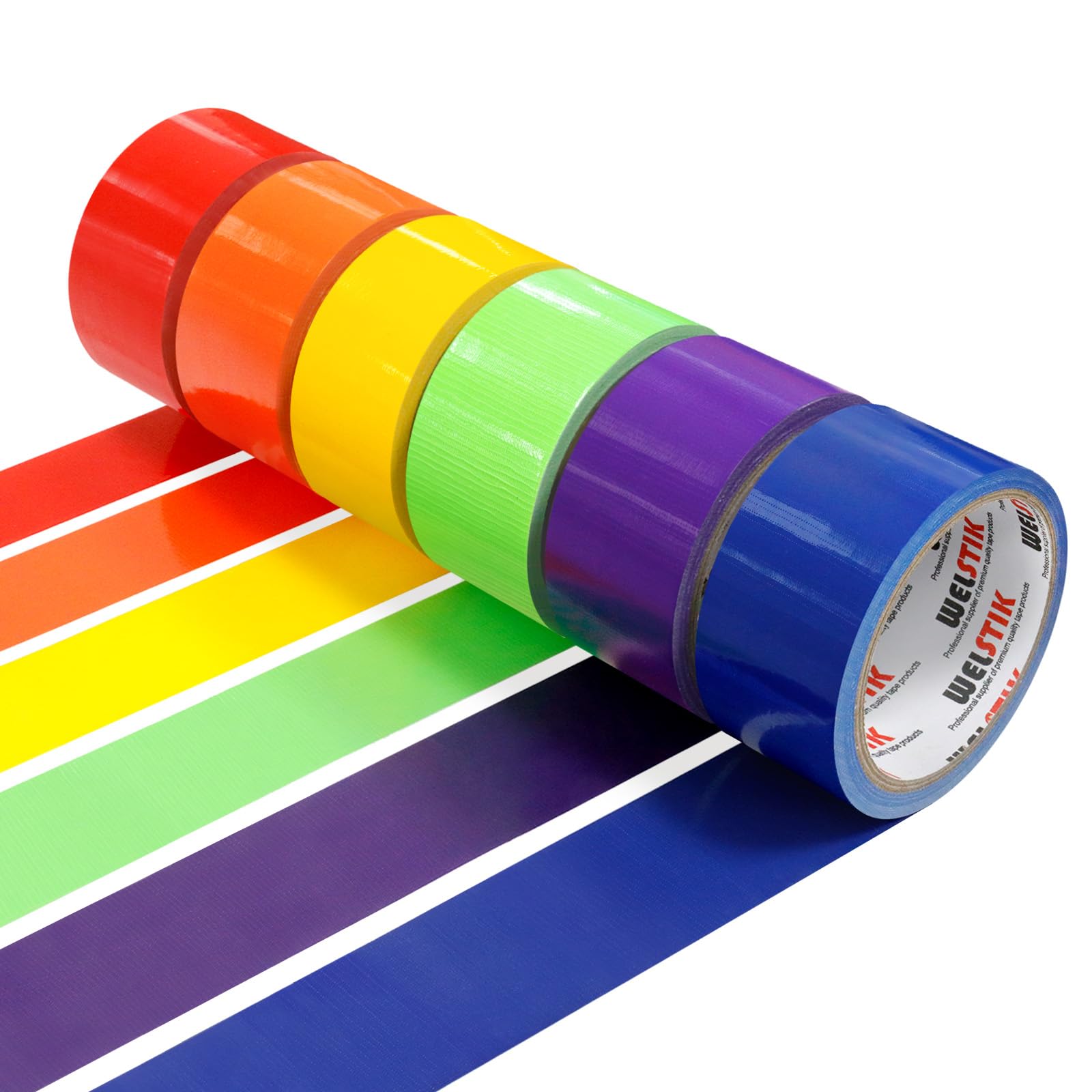 WELSTIK 6 Colored Duct Tapes 50MM x 9.14M, Strong, Flexible, Waterproof and Tear by Hand, Multi Purposes Bright Colors Duct Tapes Great for DIY Art Kit Home School