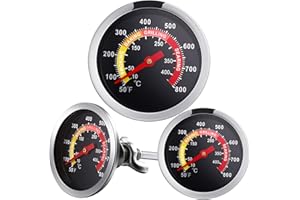 Frienda 3 Packs Charcoal Grill Temperature Gauge Thermometer Gauge Wood Barbecue Charcoal Grill Thermometer Heat Indicator for Lamb Beef Meat Cooking, 2-3/8 Inch Dial and 2-7/8 Inch Stem