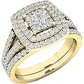 Dazzlingrock Collection 0.95 Ctw 14K Real Solid Gold Round Natural Diamond Women Bridal Engagement Ring Set