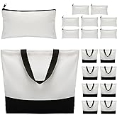 Reginary 16 Pieces Canvas Tote Bag Bulk Sublimation Blank Large Reusable Grocery Shopping Bags and Makeup Pouch Case with Zipper for Women DIY Gift Craft Cosmetic School Travel Supplies
