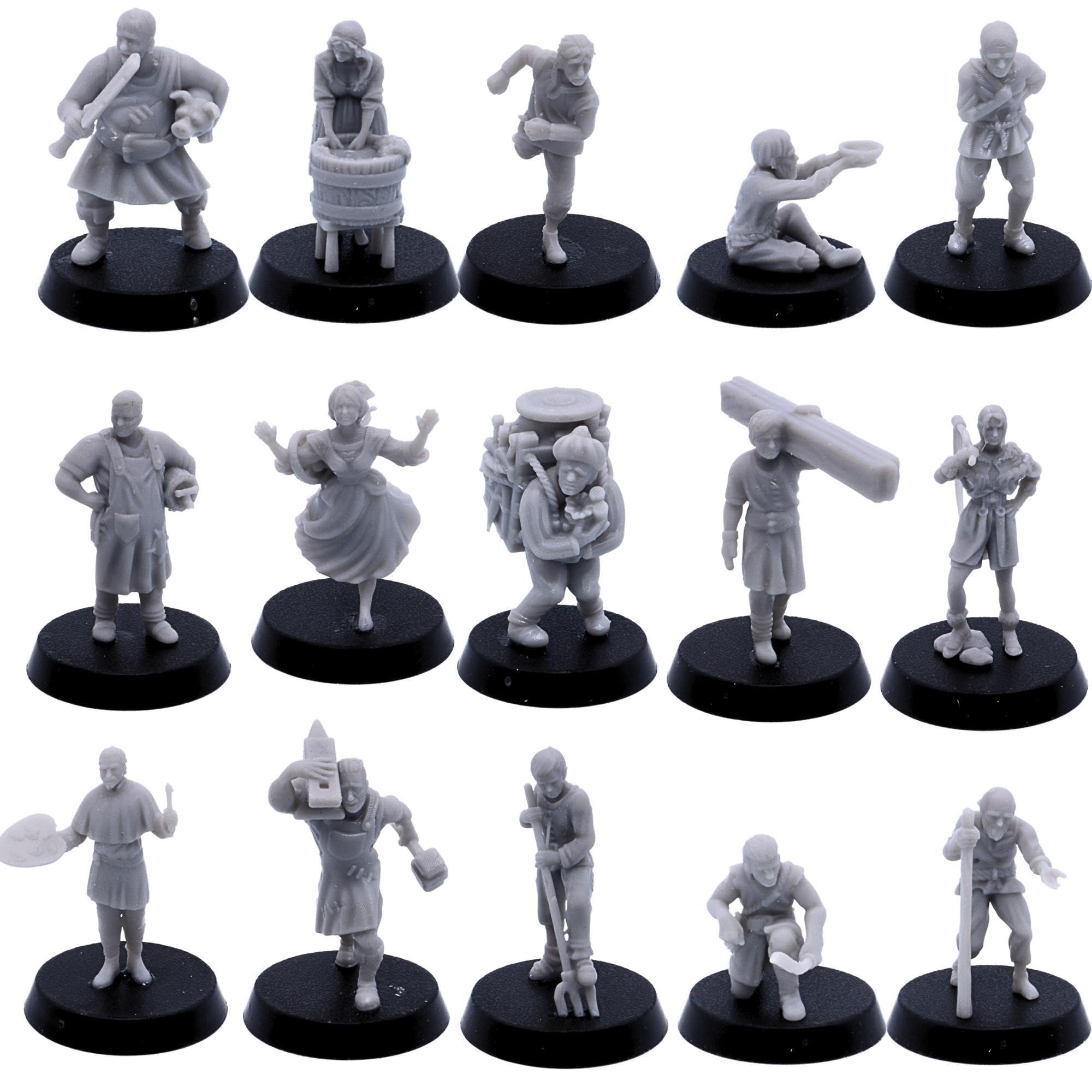 Forged Terrain Townsfolk Set NPC Villagers Dungeons and Dragons Miniatures Tabletop Games DnD Minis D&D Bulk Figures