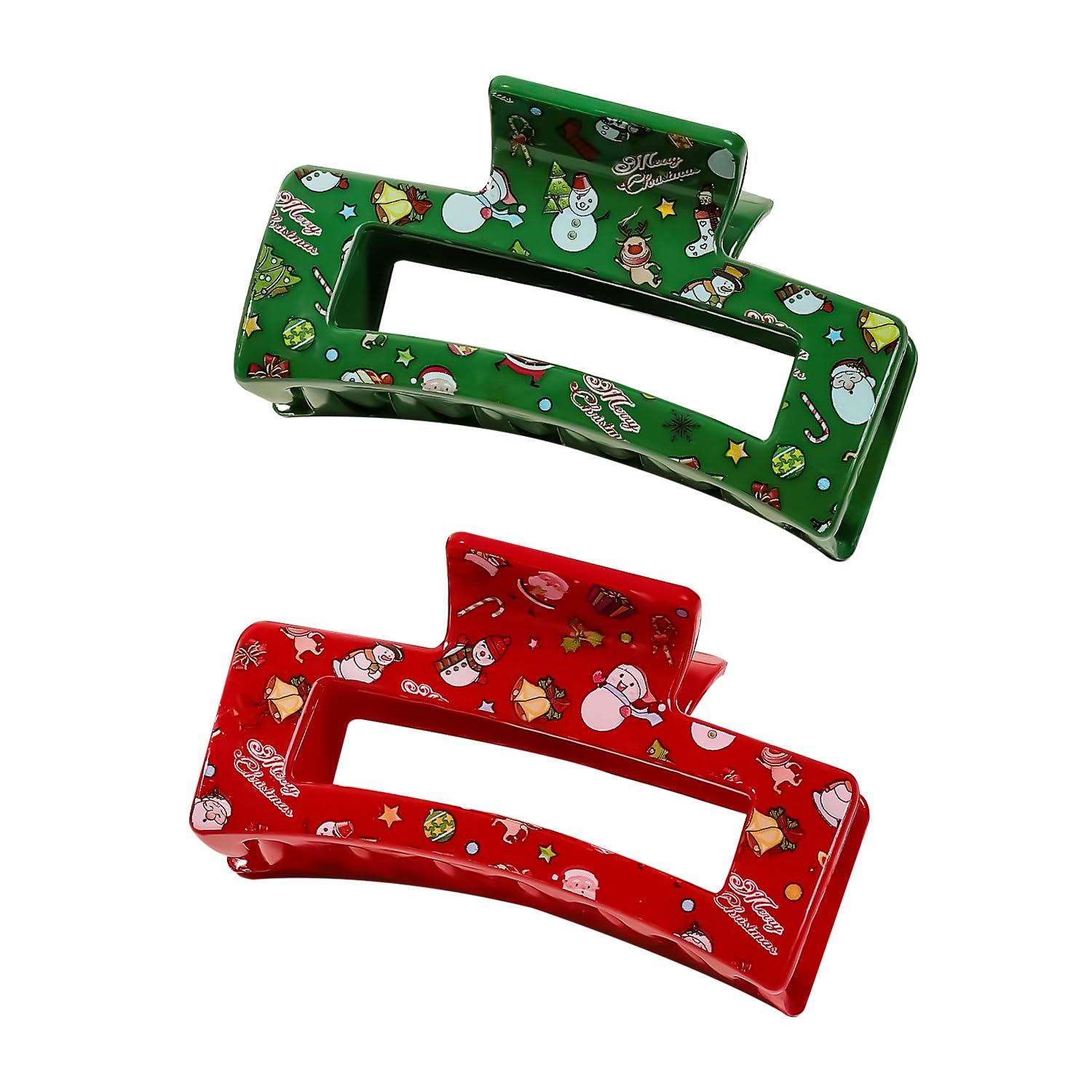 Bohue 2pcs Christmas Hair Clips Snowman Candy Design Hair Claw Clips Large Rectangle Claw Clip Women Girls Green Red Hair Clips for Christmas Hair Decorations