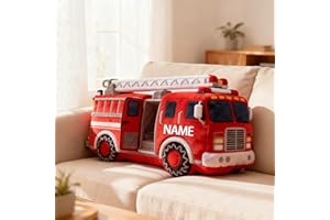 Personalized Firetruck Shape Pillow Custom Name Vehicle Theme 2D Printed Cartoon Plush Firefighter Cushion Pillow for Sofa Ro