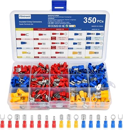 Flintronic 350Pcs Crimp Connectors 0.5-6mm² Male Female Insulated Terminal Set