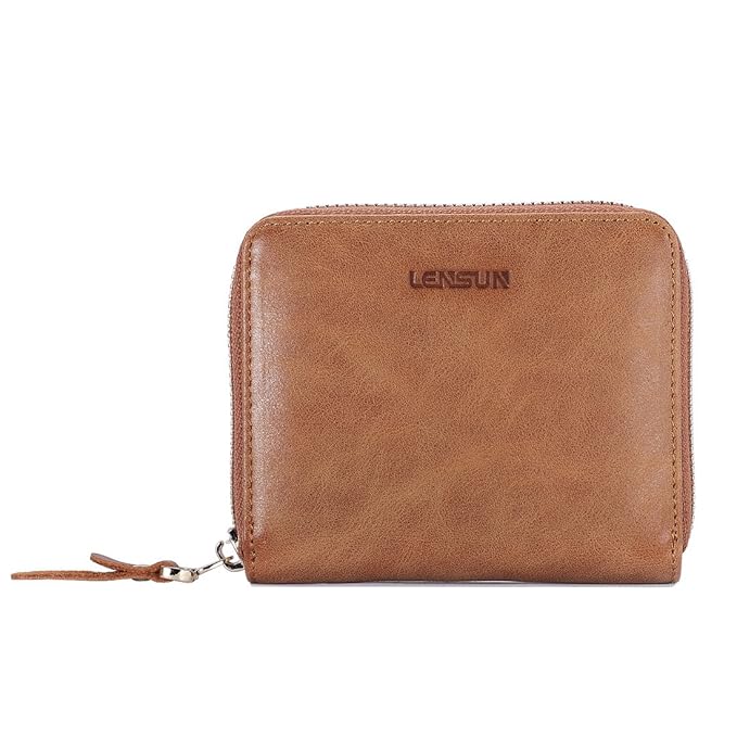 Geldbörse Damen Klein, Lensun Leder Mini Münze Portmonee mit Reißverschluss um Kartenfächer Brieftasche für Frauen