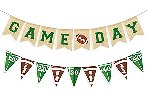 VILIFEVER Game Day Burlap Banner Football Themed Garland Bunting, Football Birthday Party Decorations, Football Concessions Stand Hanging Sign Outdoor Home Decor