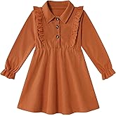 Vieille Toddler Long Sleeve Dress Girl Ruffle Fall Dress Kids Solid Casual Outfits 2-6T