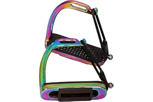 Peacock Rainbow Gloss Safety Stirrups Horse Riding S Steel with TREADS