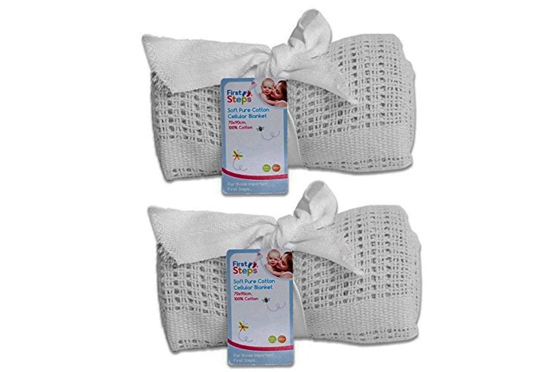 First Steps Cellular Blanket Soft Pure 100% Cotton Baby Comfort Newborn White Pack Of 2